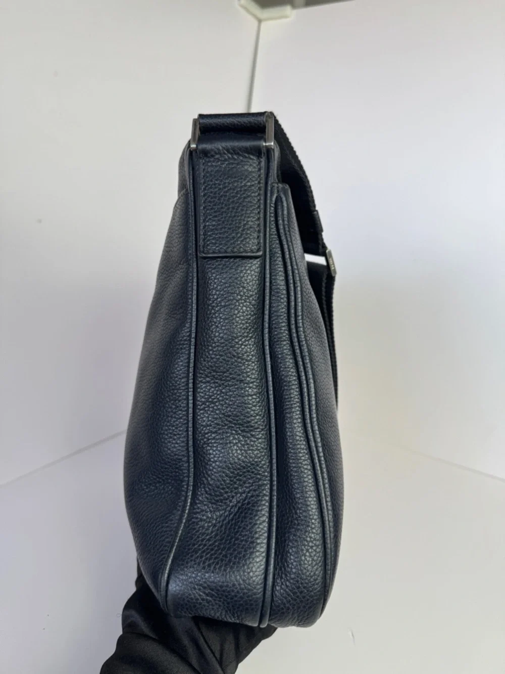 Prada Navy Blue Pebbled Leather Messenger Bag with Branded Strap - Picture 3 of 16